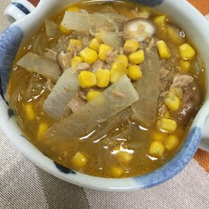 ツナ缶の残り汁でカレー風味の簡単春雨スープ